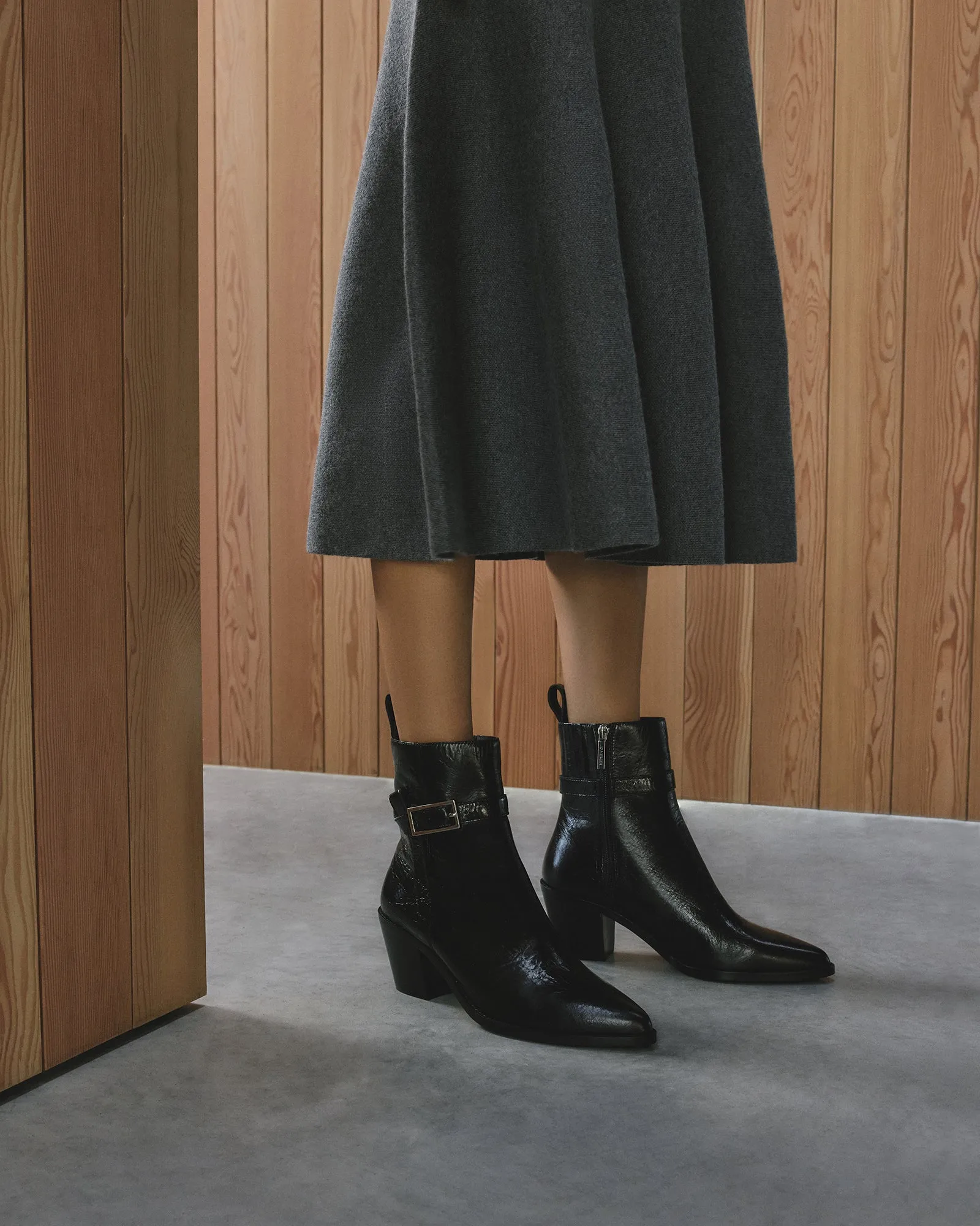 ZENA MID ANKLE BOOTS BLACK CRINKLE LEATHER
